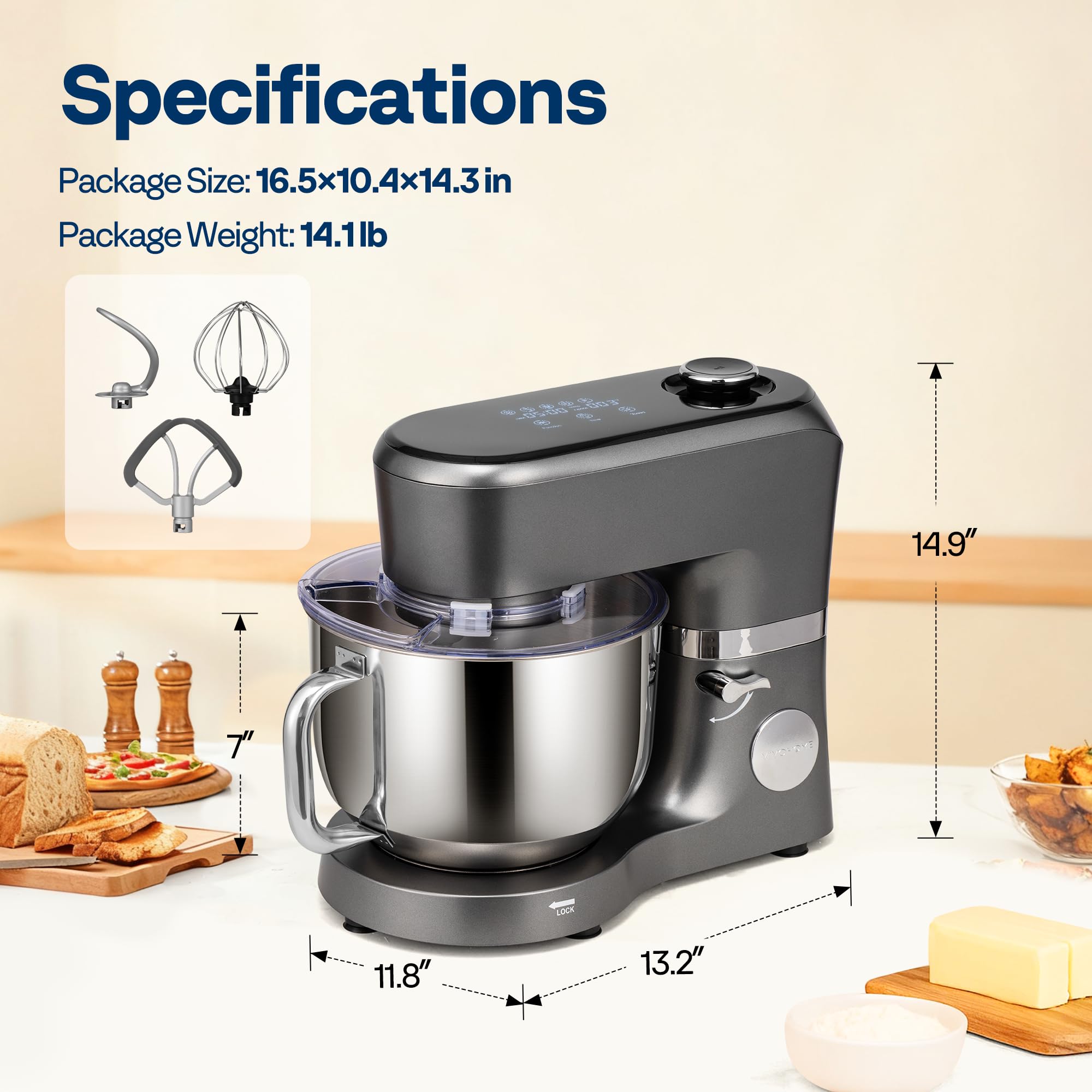 VIVOHOME dishwasher-safe attachments simplify cleanup after baking.