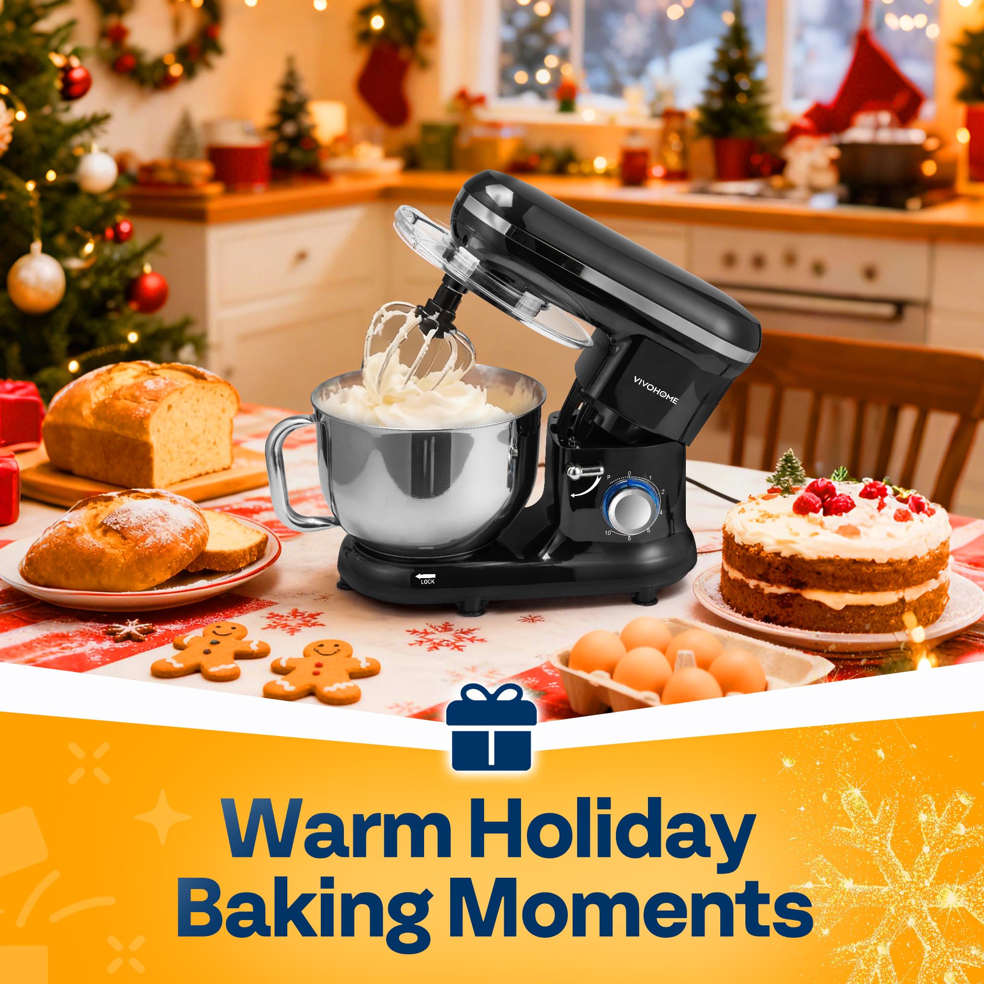 VIVOHOME dough hook and wire whip provide thorough, consistent mixing