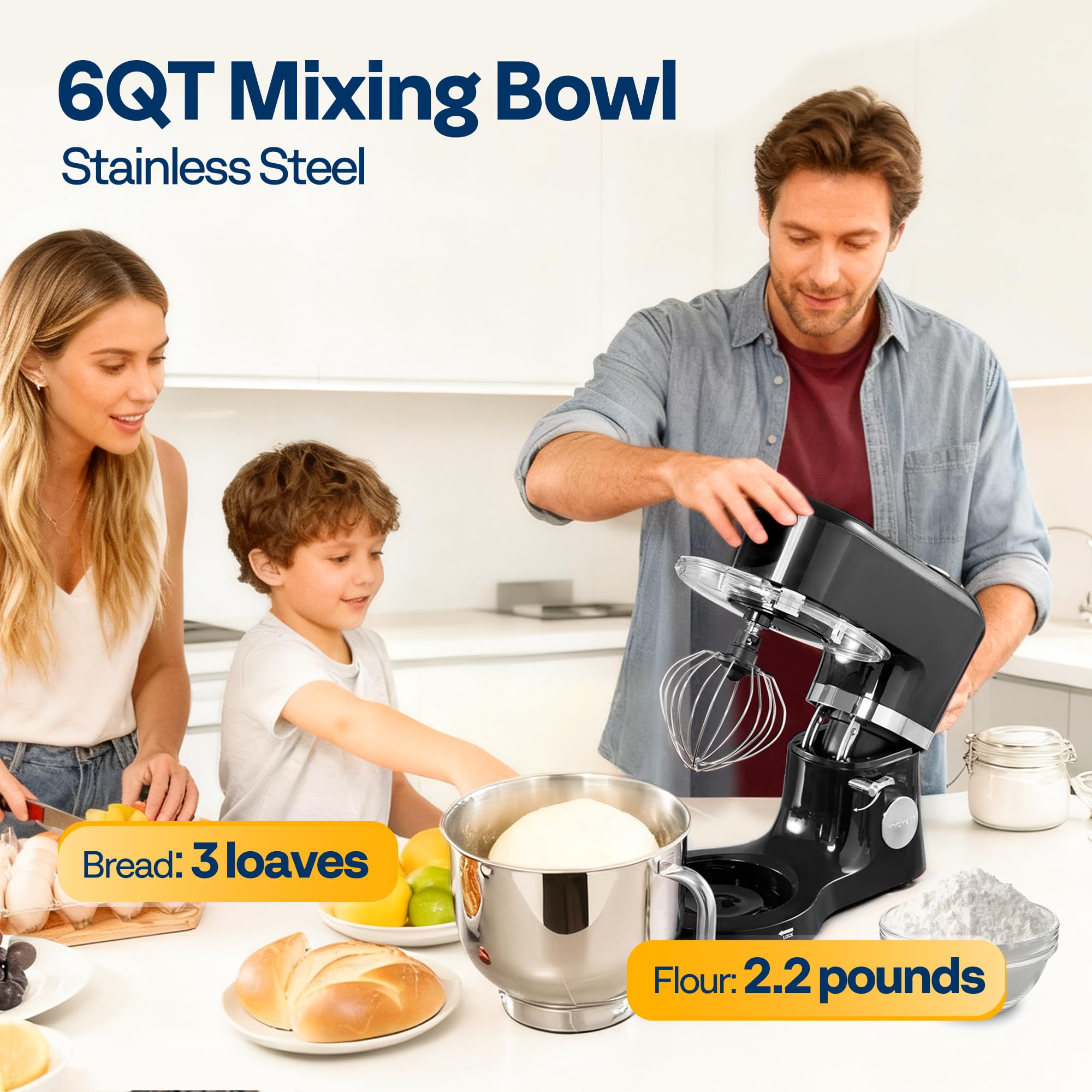 VIVOHOME stand mixer flex-edge beater cleans the bowl while mixing