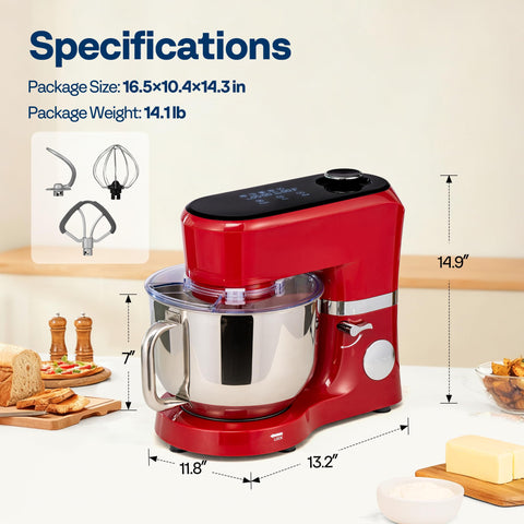 VIVOHOME red stand mixer adds a vibrant kitchen accent.