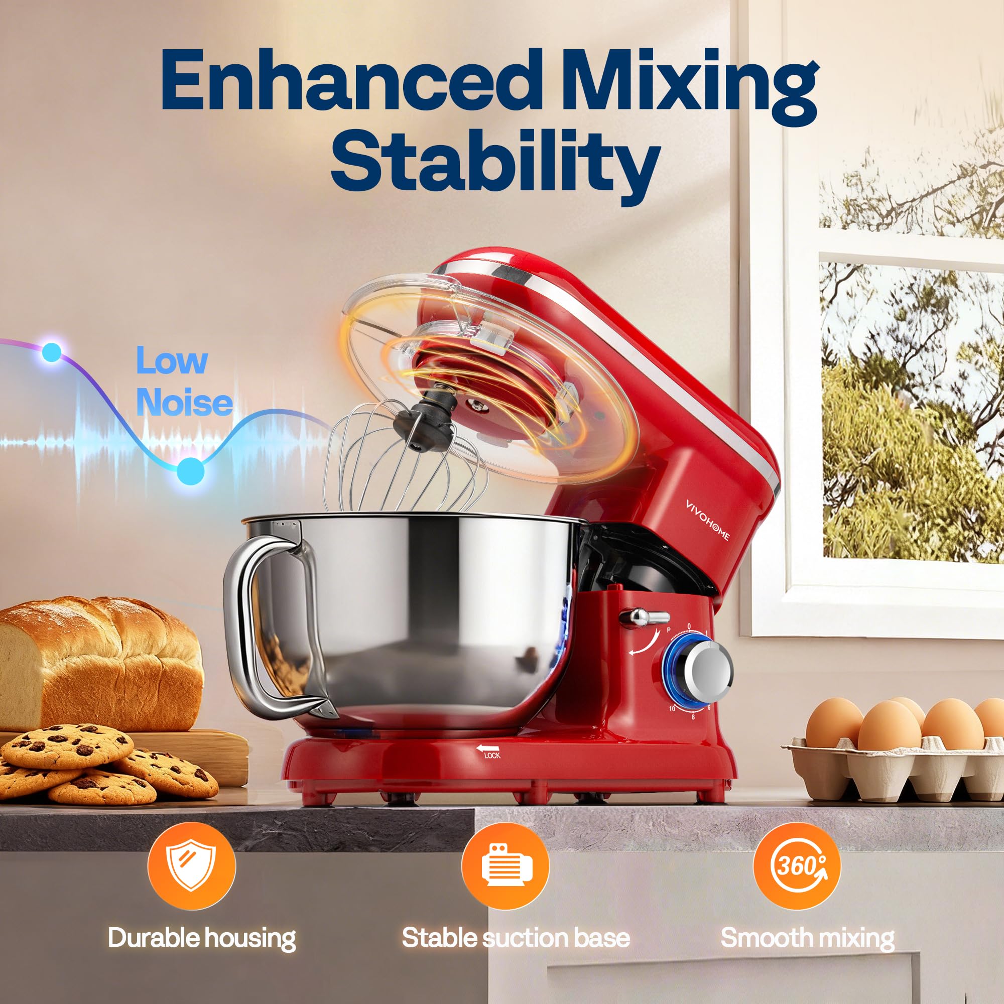 Tilt-head access on VIVOHOME mixer for quick bowl and attachment changes