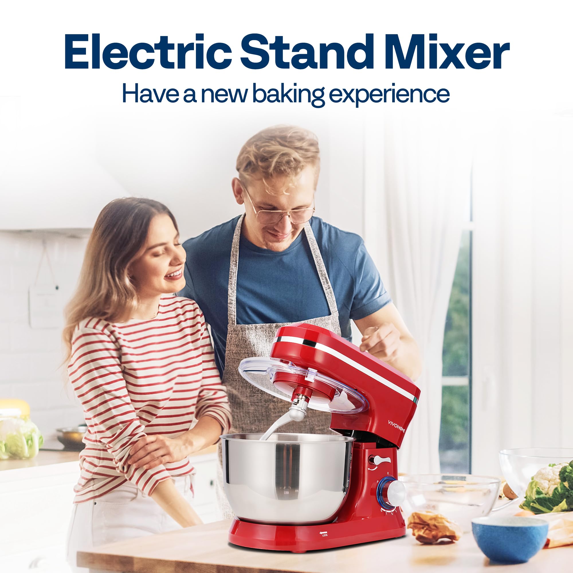 Vivohome stand mixer tilt-head open for easy bowl access and loading ingredients