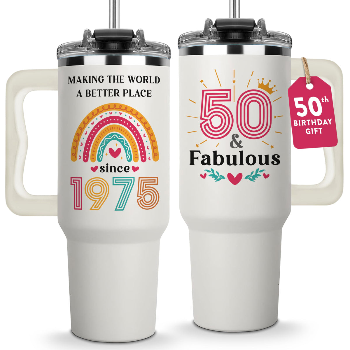Vivulla68 50th birthday tumbler 40oz with 1975 design, everyday hydration on the go.