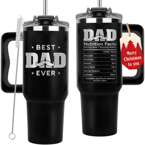 Vivulla68 Best Dad Ever 40oz tumbler front view highlighting bold design and stainless steel.