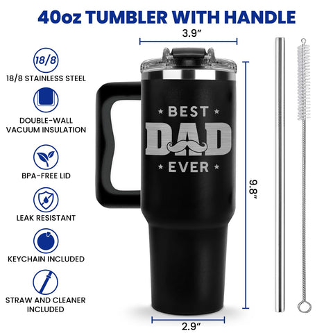 Side view of Vivulla68 Best Dad Ever 40oz tumbler showing double-wall insulation.