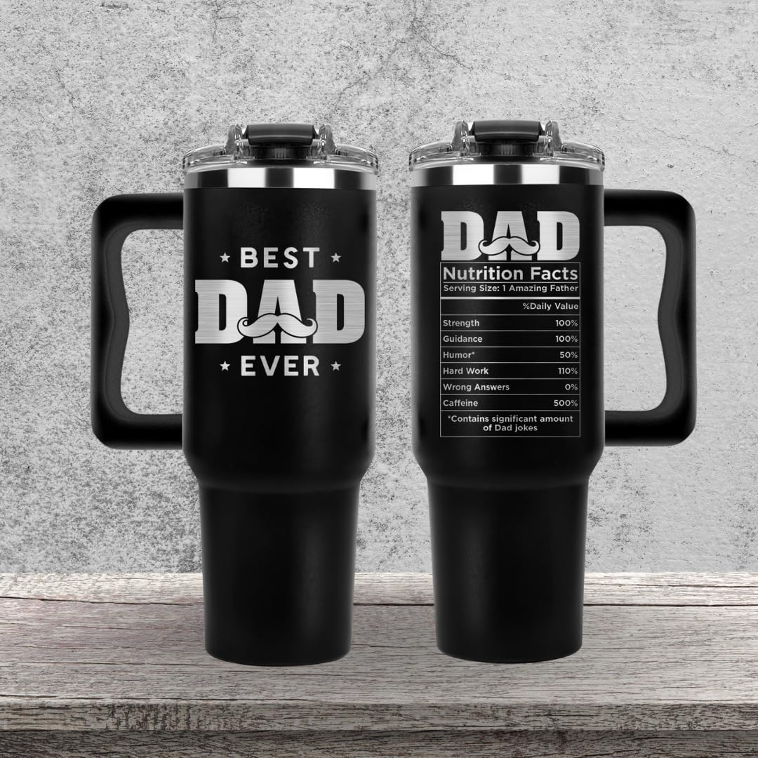 Stainless steel exterior of Vivulla68 Best Dad Ever 40oz tumbler with durable finish.