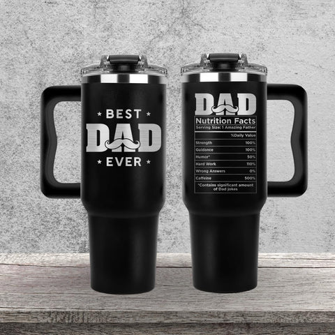 Stainless steel exterior of Vivulla68 Best Dad Ever 40oz tumbler with durable finish.