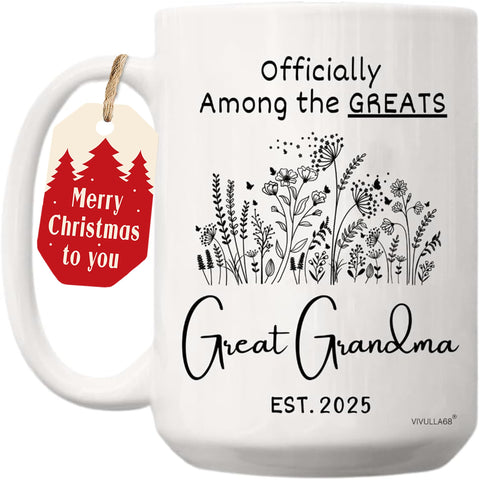 Vivulla68 great grandma mug front view with pregnancy announcement design for daily tea.