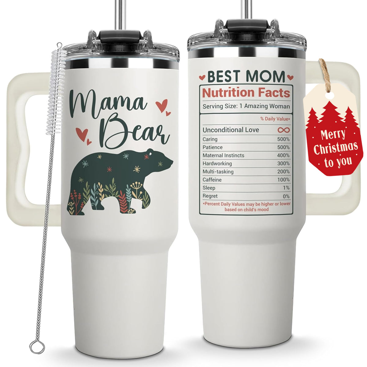 Vivulla68 Mama Bear Tumbler with handle for hot coffee on the go.