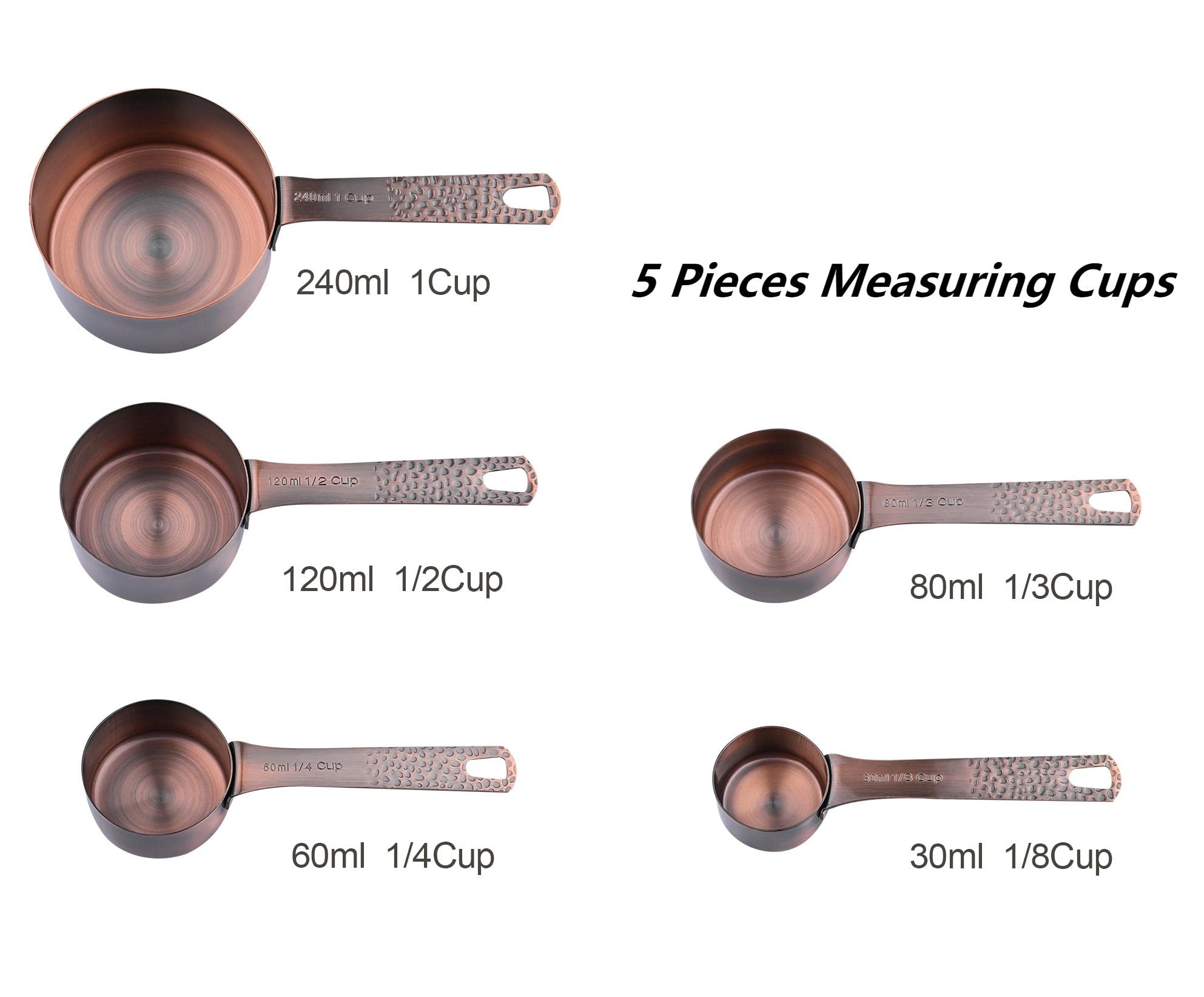 Viwehots copper measuring cups featuring engraved markings for lasting accuracy.