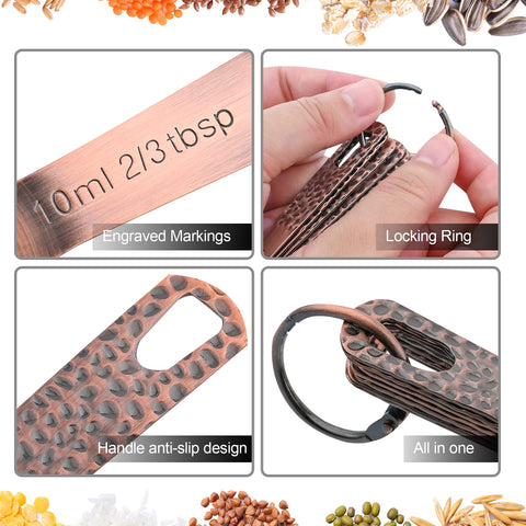 Viwehots copper measuring spoons lock with rings to stay paired.