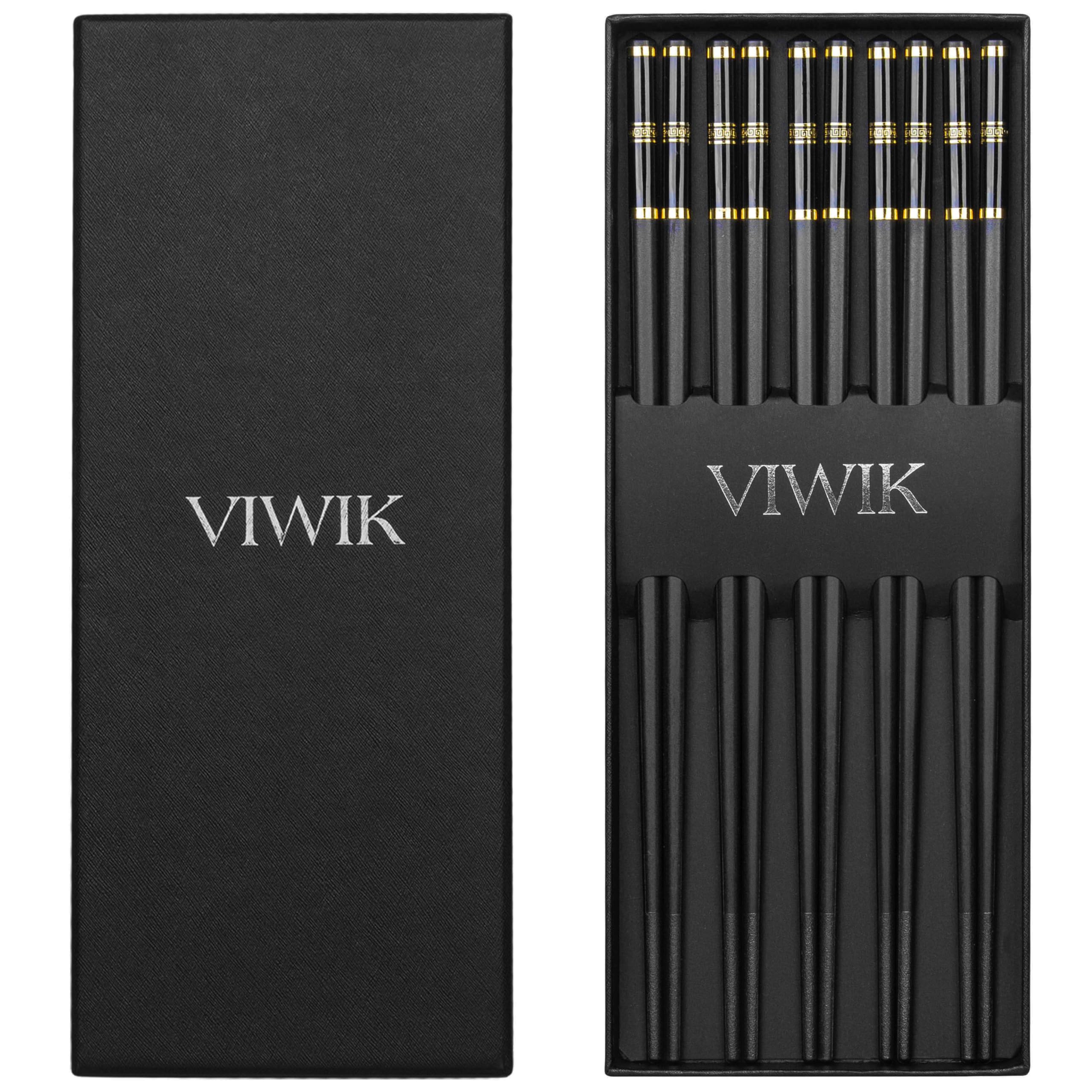VIWIK 5 pair fiberglass chopsticks for durable daily dining with a non-slip grip