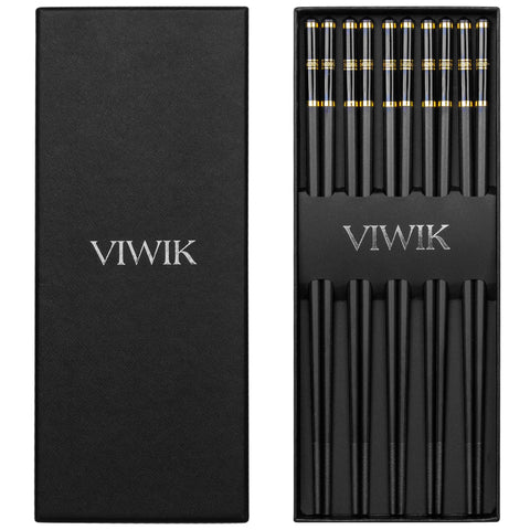VIWIK 5 pair fiberglass chopsticks for durable daily dining with a non-slip grip