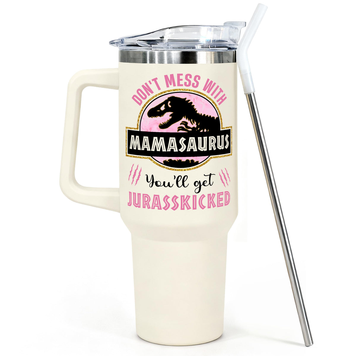 VIWIS 40oz mom tumbler front view with handle preserves temperature for busy days