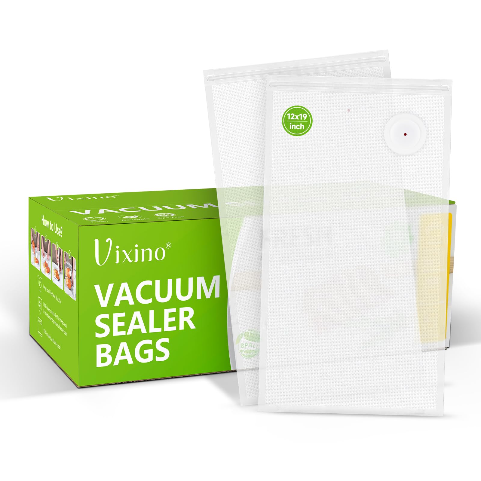 Vixino 30-pack vacuum bags in 12x19 size for bulk meal prep