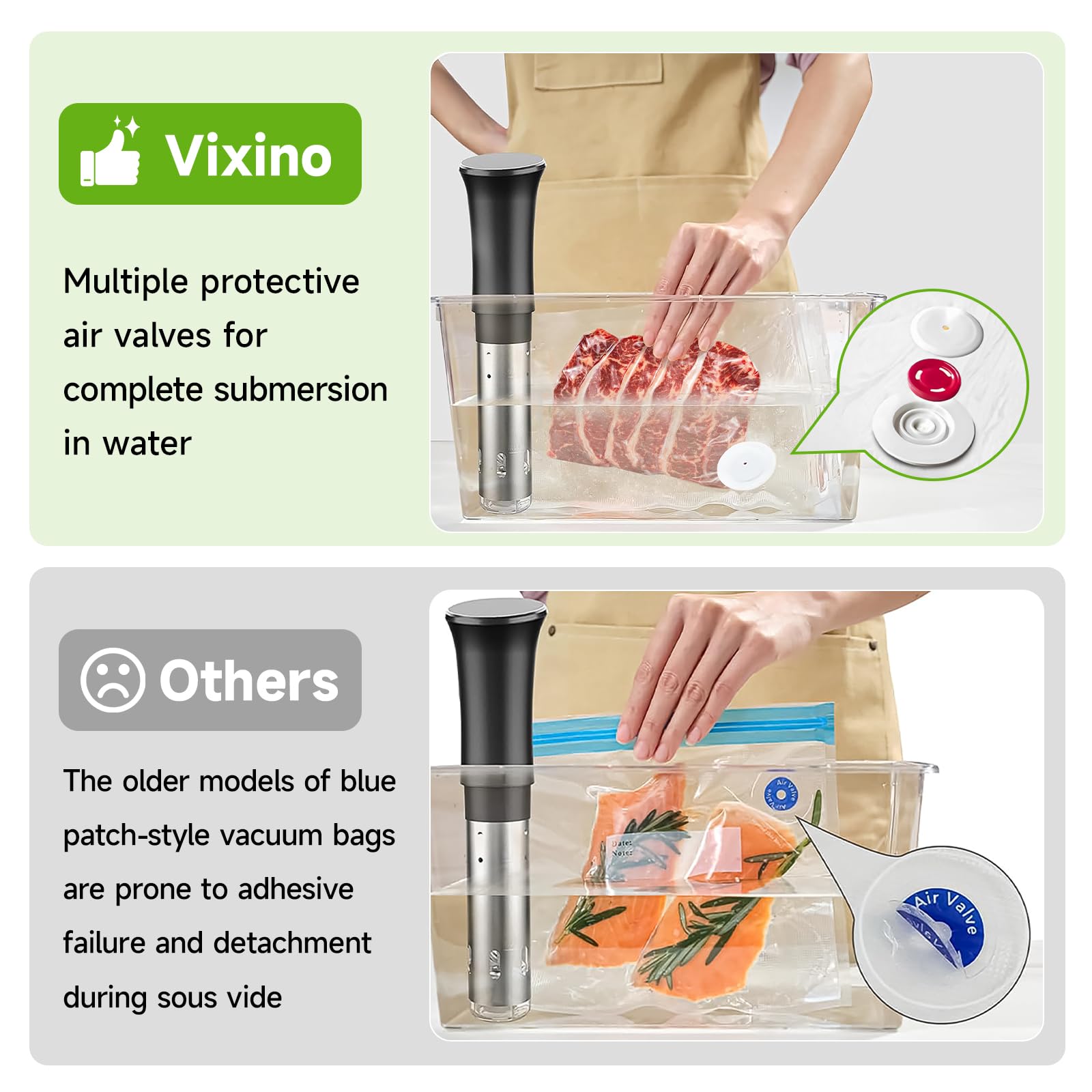 Vixino bags suitable for sous vide cooking and freezing