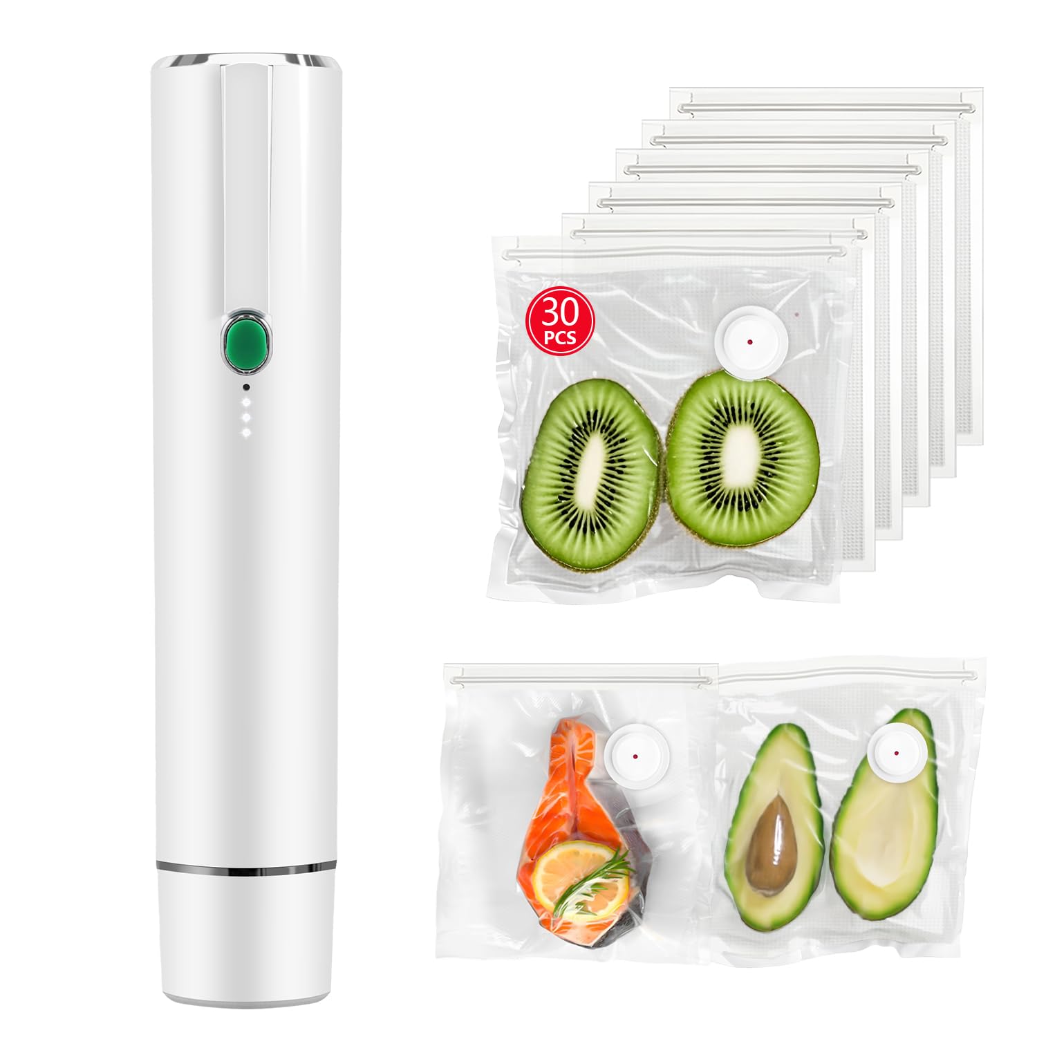 Vixino vacuum sealer front view, compact cordless for space-saving storage.