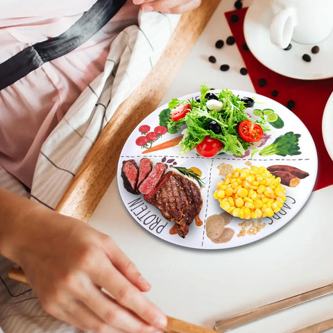 Viynran plate features vibrant printing to encourage kids to participate in meal prep.