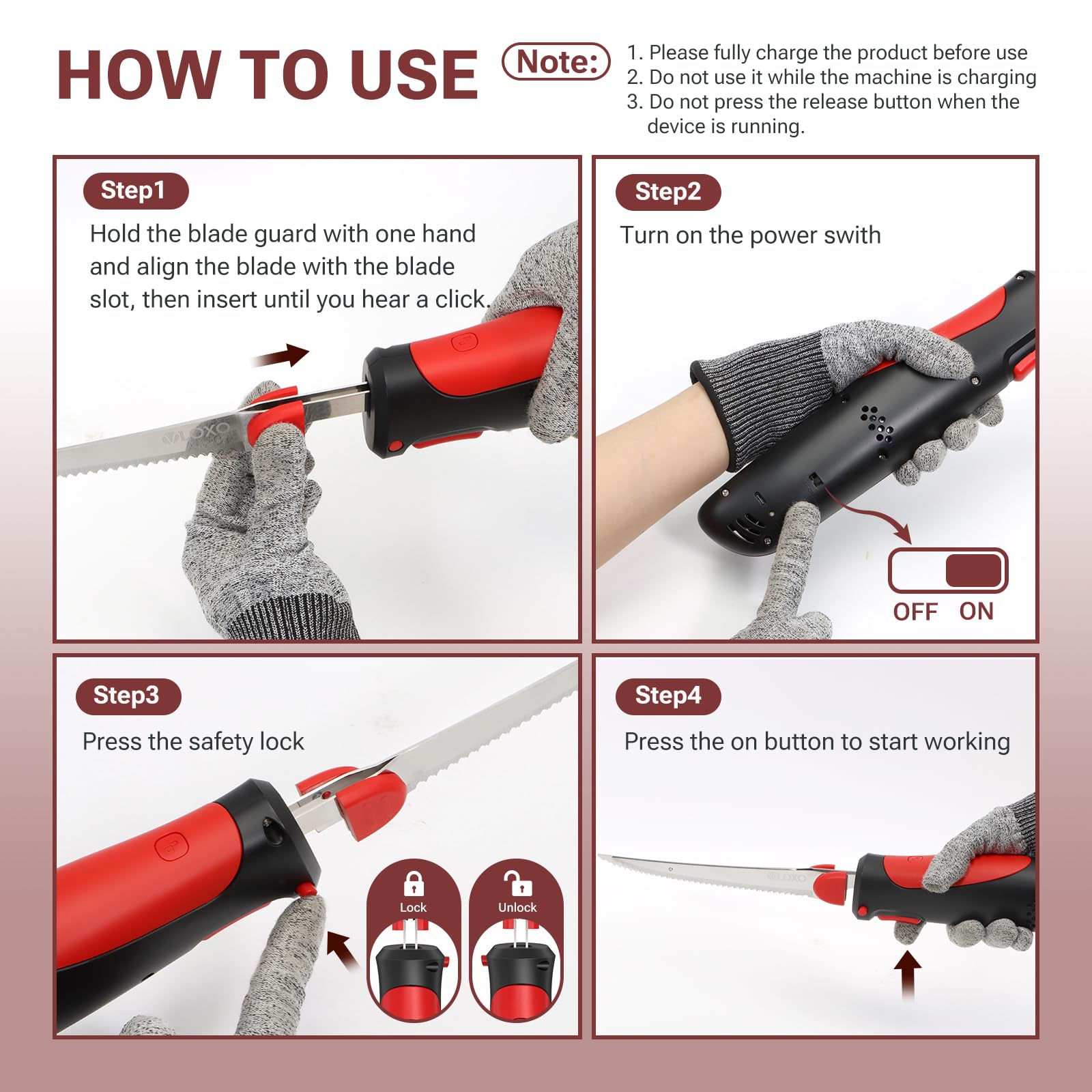VLOXO cordless rechargeable design enables flexible kitchen use