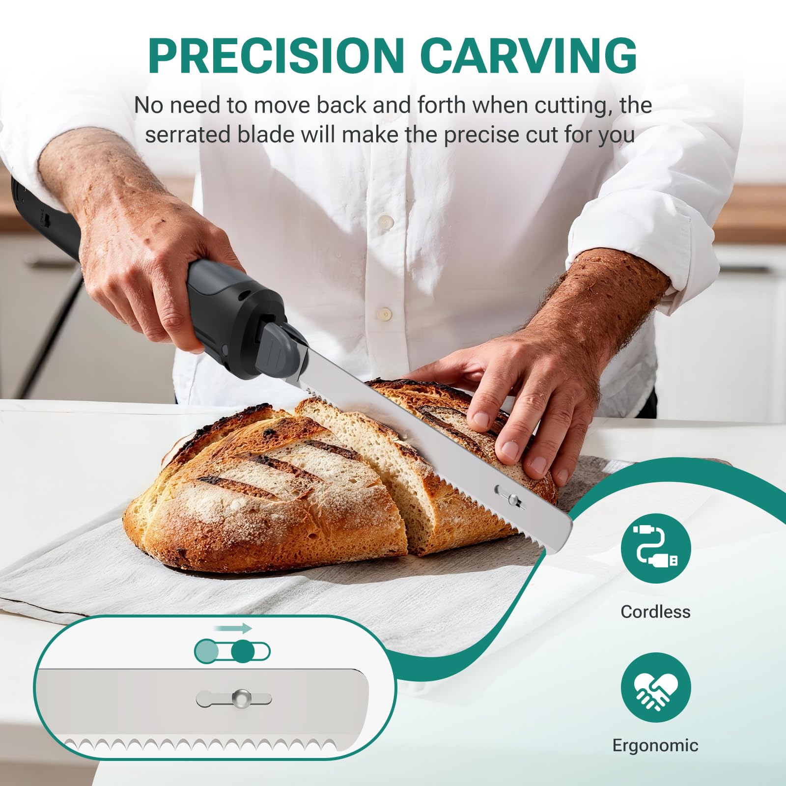 VLOXO dual blades for bread and fish ready for versatile kitchen tasks.