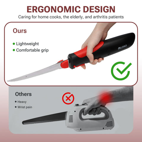 VLOXO electric knife with dual blades for bread and fish prep