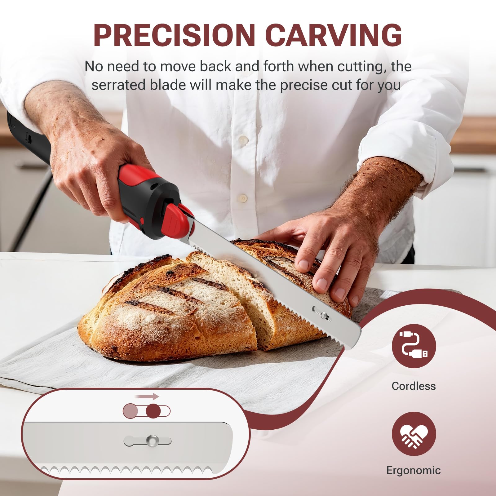 VLOXO electric knife with ergonomic handle for comfortable long use