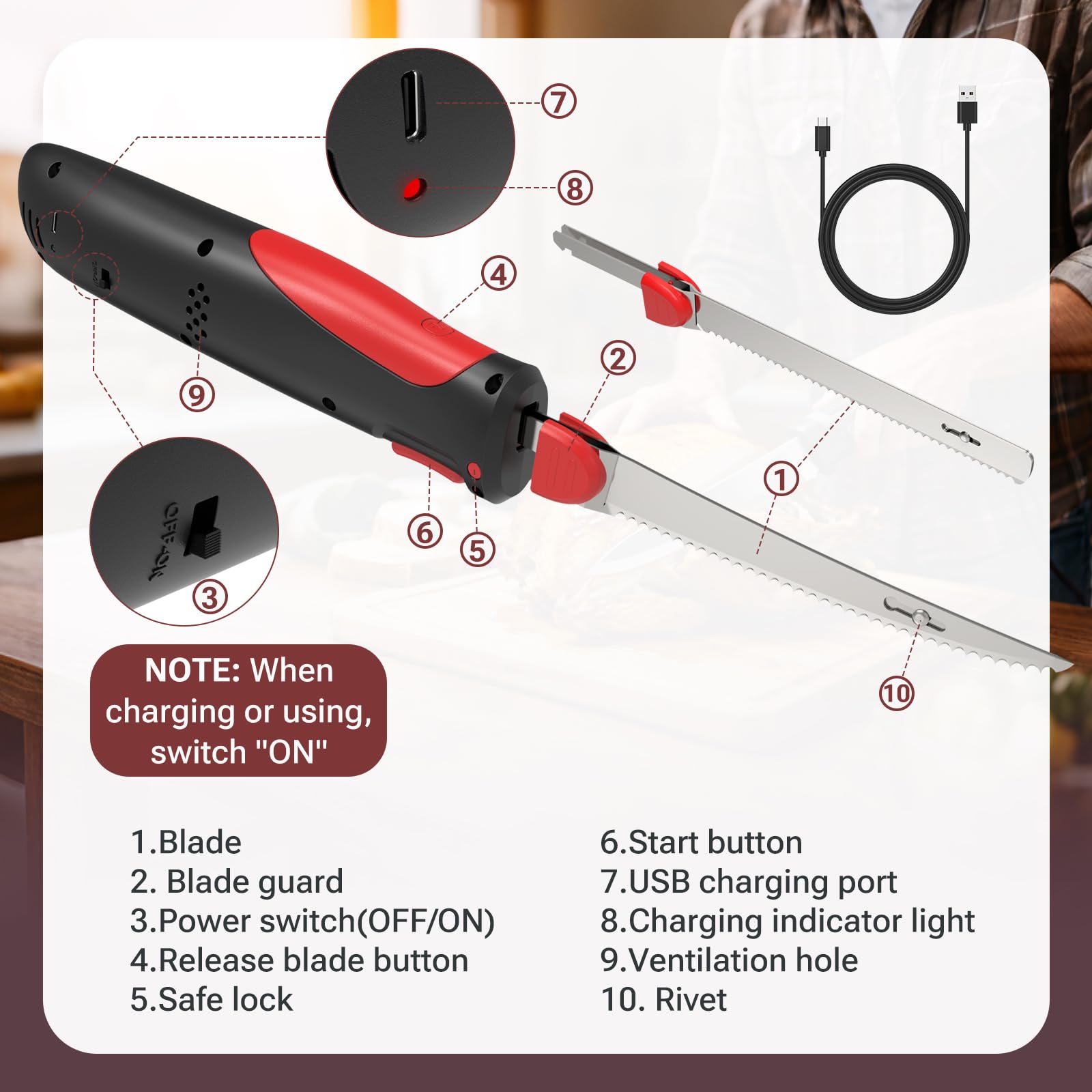 VLOXO USB charging cable included for convenient charging