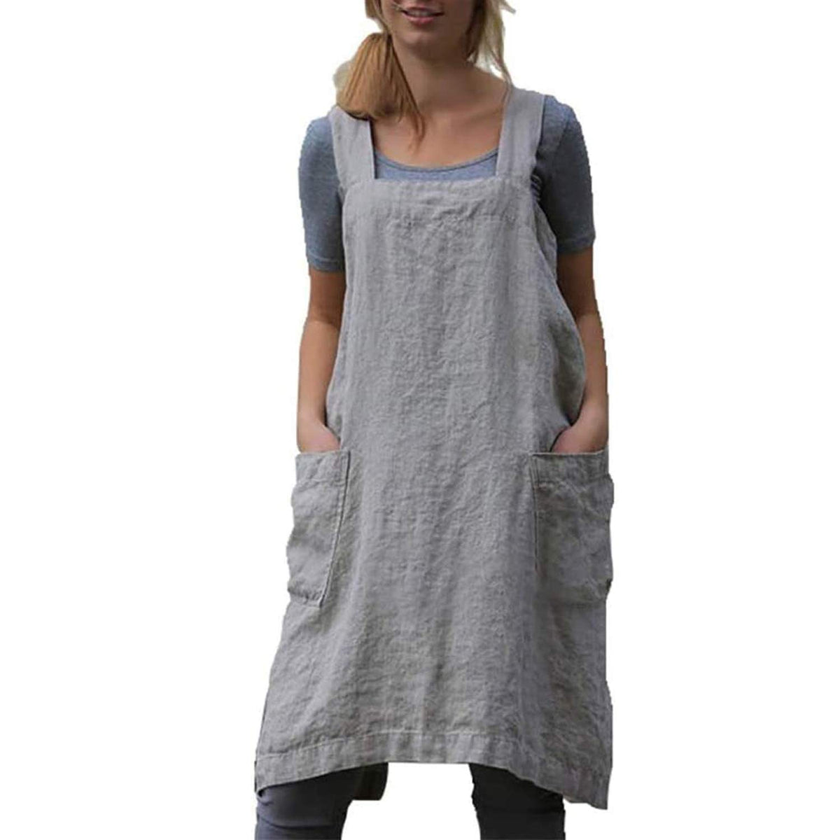 VLZUFE cotton linen apron with cross-back design for comfortable wearing during cooking