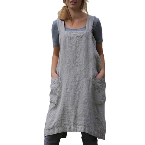 VLZUFE cotton linen apron with cross-back design for comfortable wearing during cooking