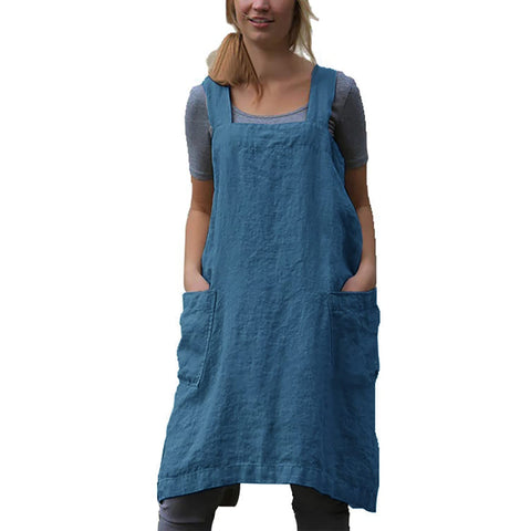VLZUFE cotton linen apron with cross-back design for easy wear and kitchen protection