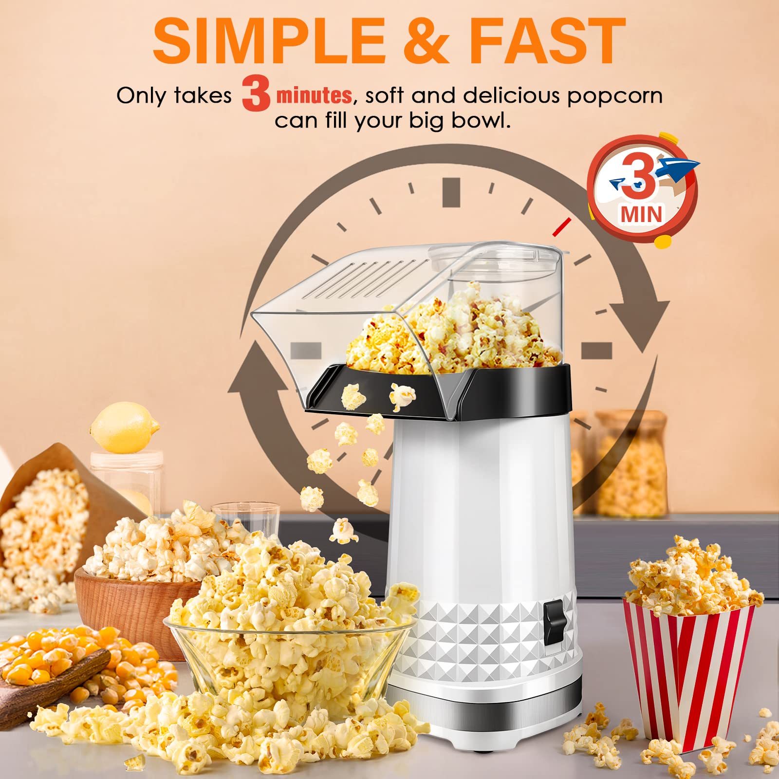 Vminno hot air popcorn machine 4.5-quart bowl ready for gatherings.