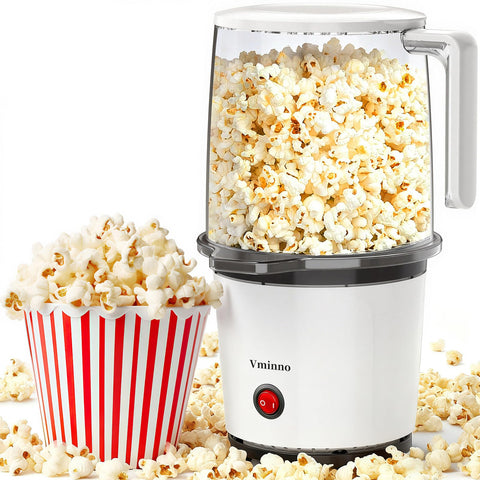 Vminno hot-air popcorn popper assembly showing quick setup and oil-free snack prep