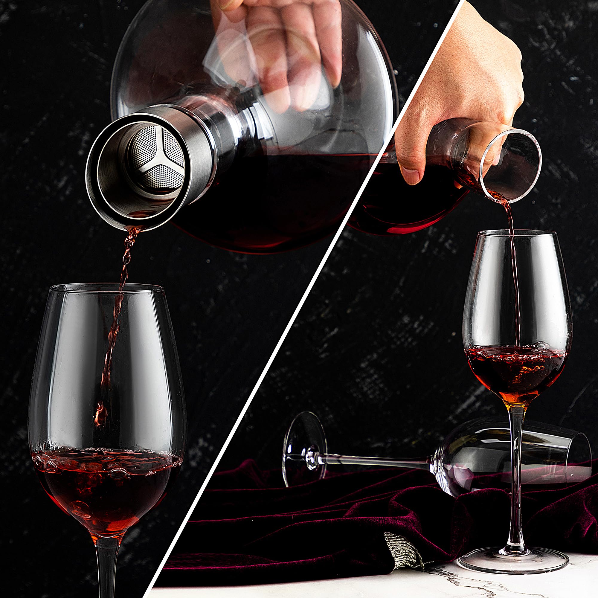 VnoPerito double-layer filter aerates wine faster, reducing wait time before pouring.