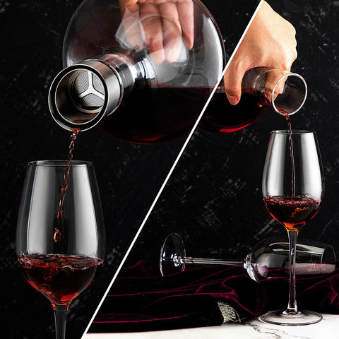 VnoPerito double-layer filter aerates wine faster, reducing wait time before pouring.