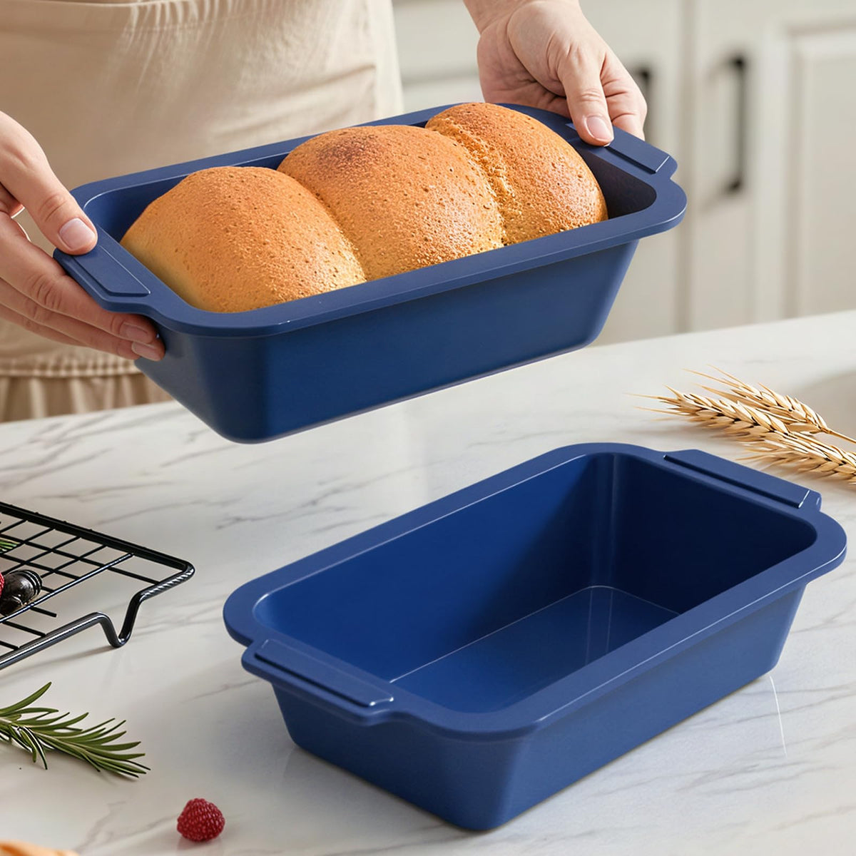 Vnray bread pan with metal frame ready for oven and easy release.