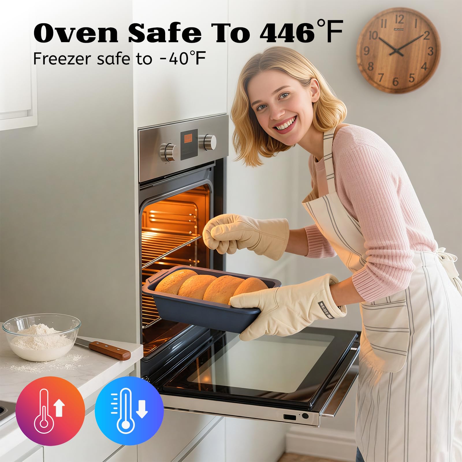 Vnray bread pan with sturdy metal rim resists warping during baking.