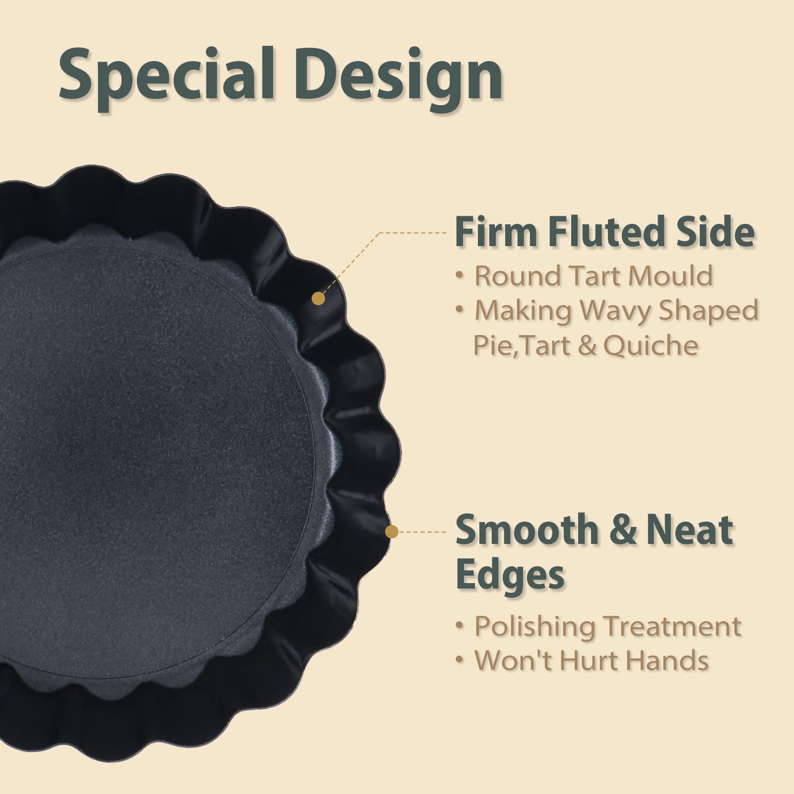Vnray carbon steel tart molds provide fast, even heating for consistent results.