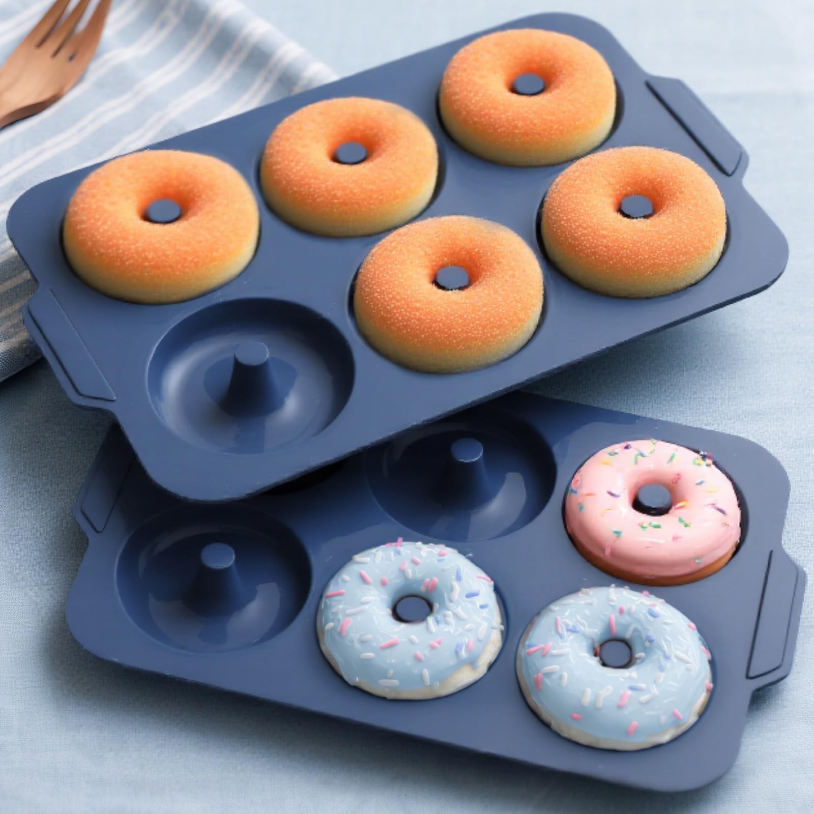 Vnray donut pan with metal frame for easy transfer and sturdy baking.