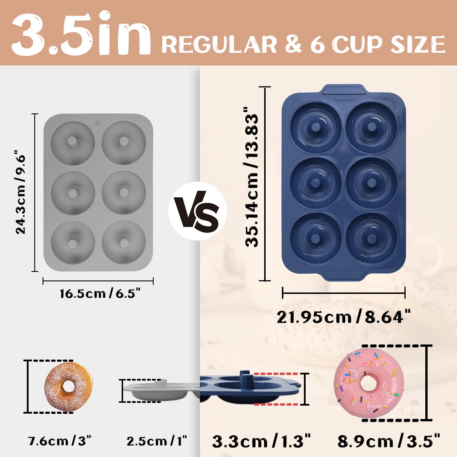 Vnray donut pan silicone nonstick surface for effortless donut release.
