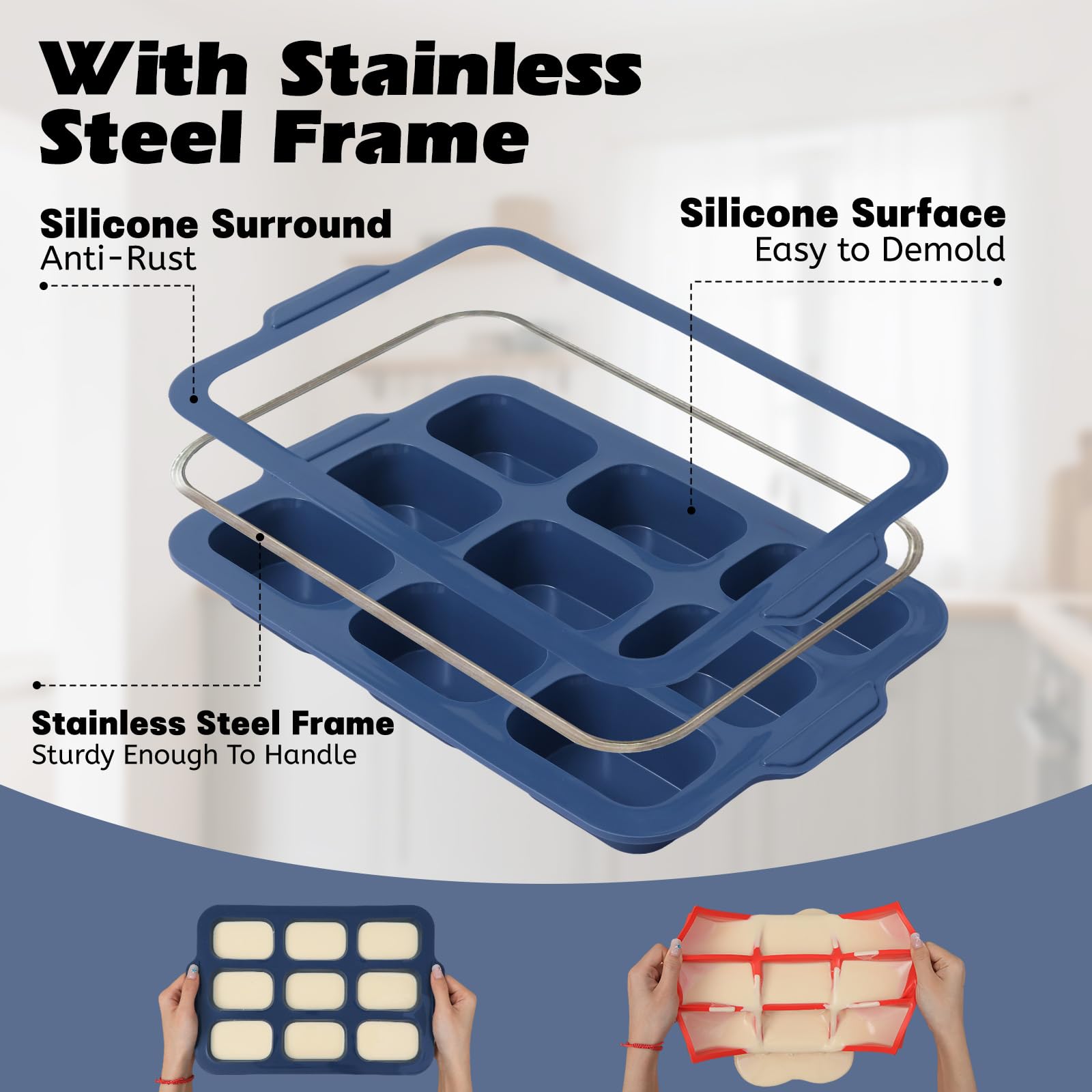 Vnray nonstick silicone surface allows easy demolding of mini loaves