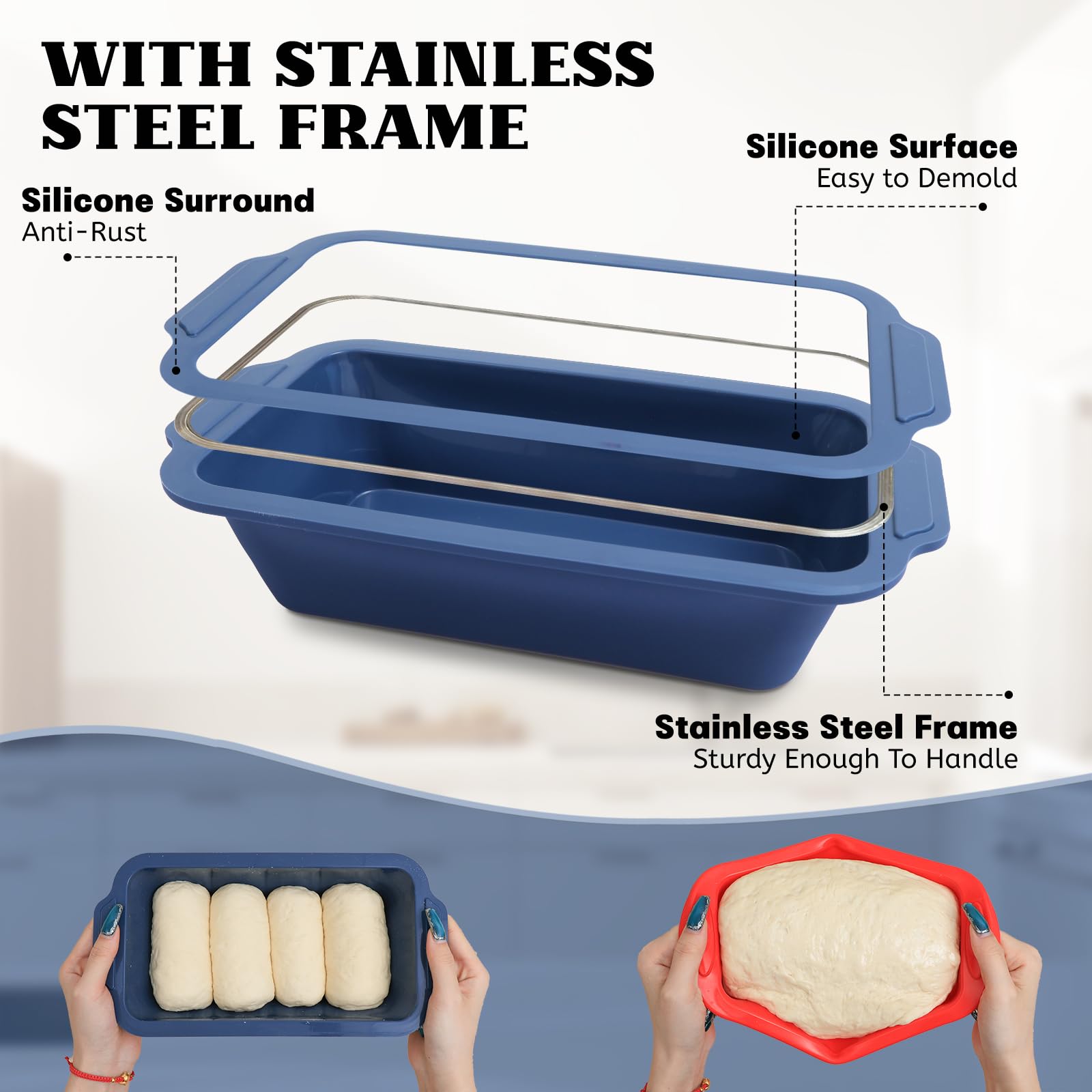 Vnray silicone loaf pan showing nonstick surface for simple de-molding.