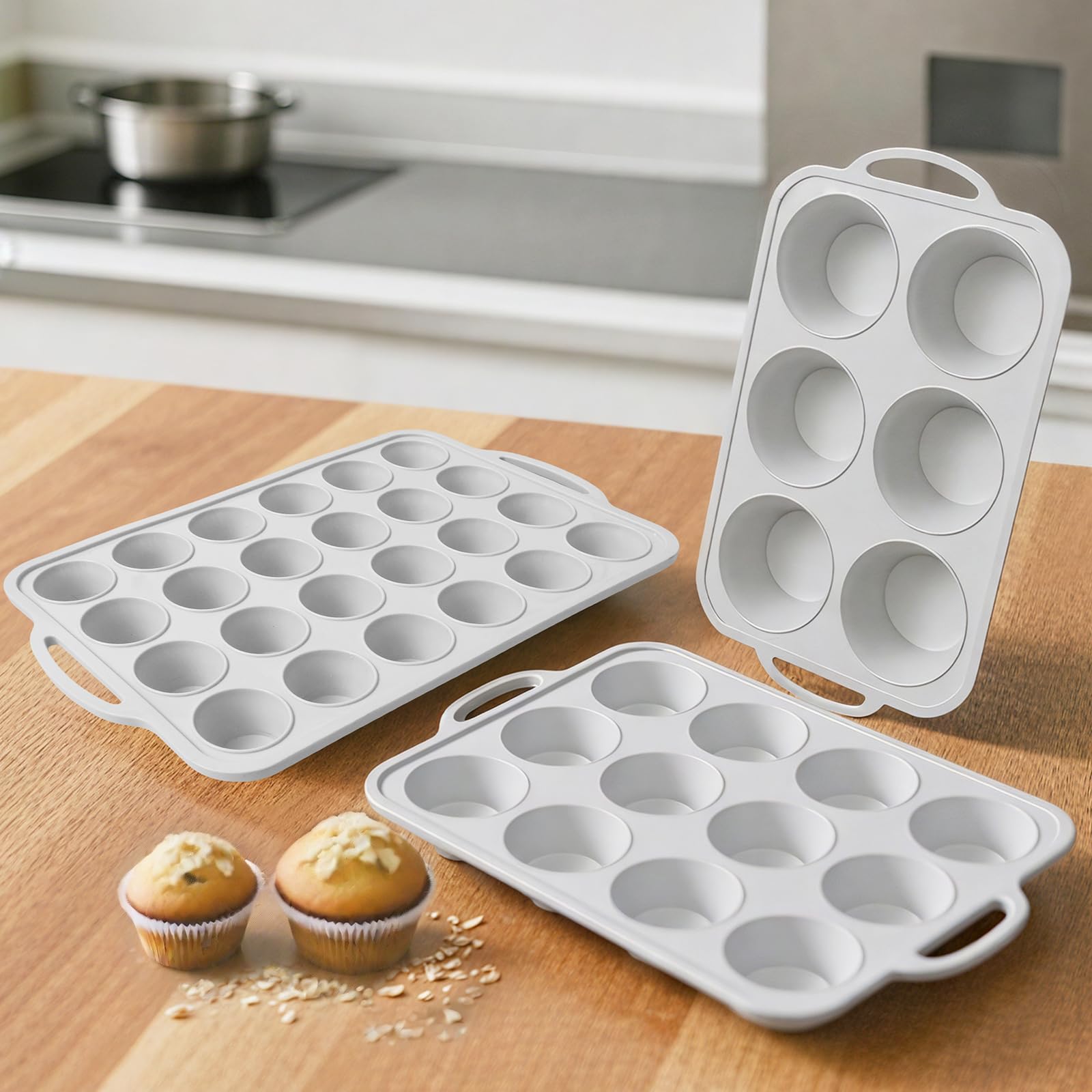 Vnray silicone muffin pan 6-cup frame enables stable, even baking.