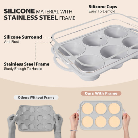 Vnray metal-frame silicone muffin pan provides sturdy bake support.