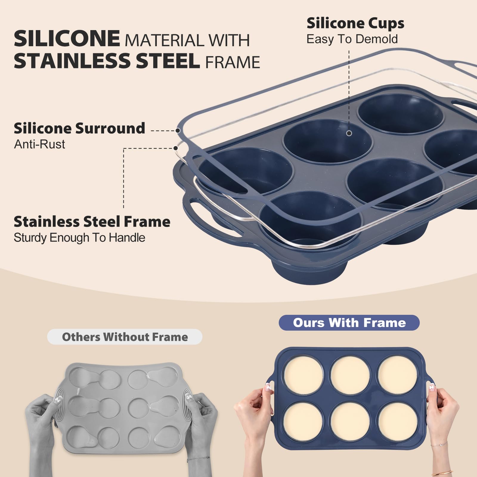Vnray silicone muffin pan nonstick surface for quick cake release.