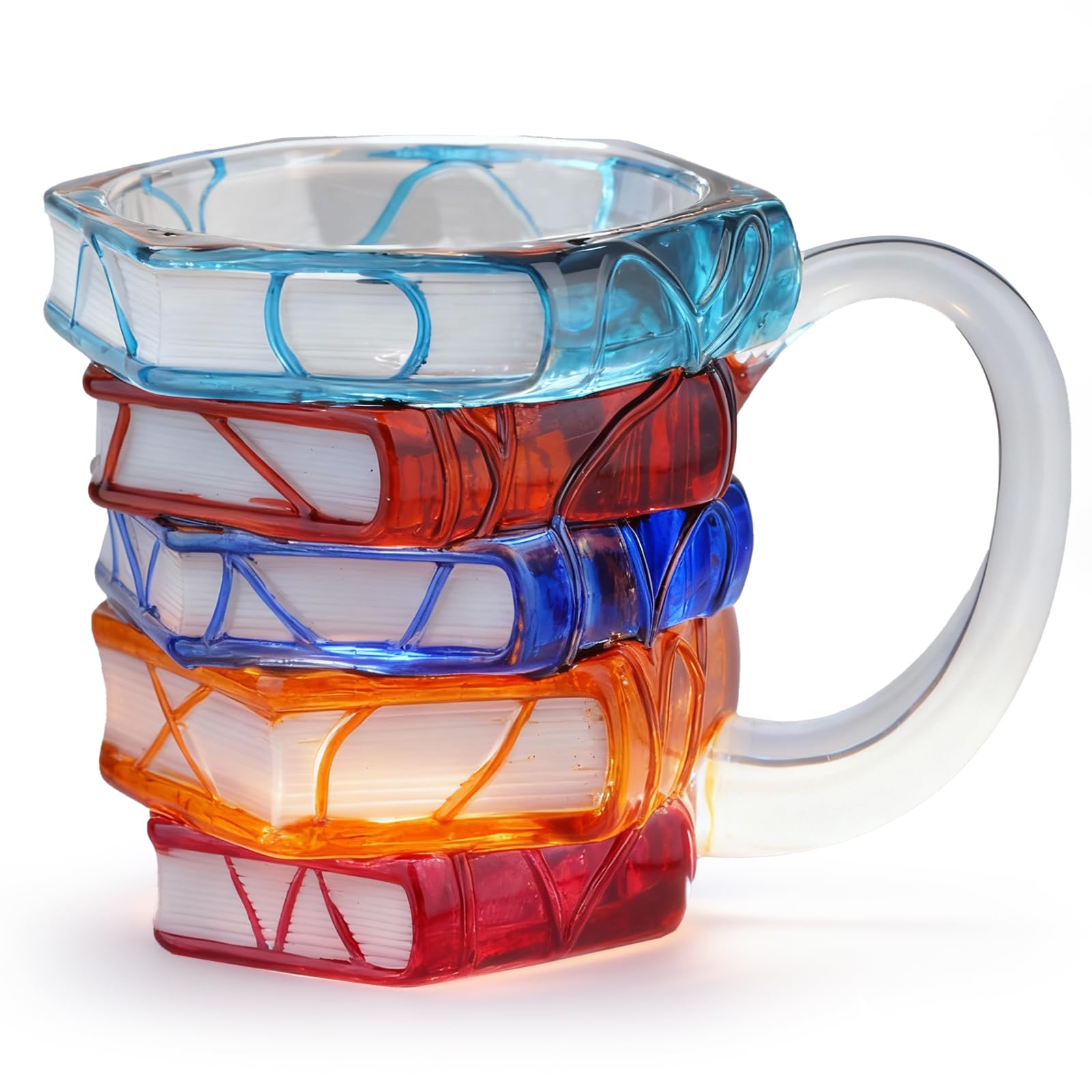 VNROSE Painted Book Mug with 3D chapter stack, ideal desk decor for book lovers.