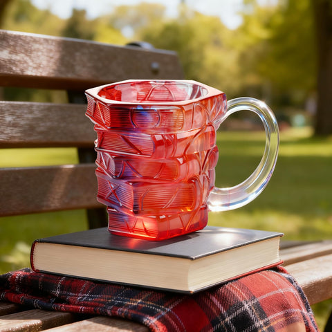 VNROSE Painted Book Mug on desk, decorative and practical.
