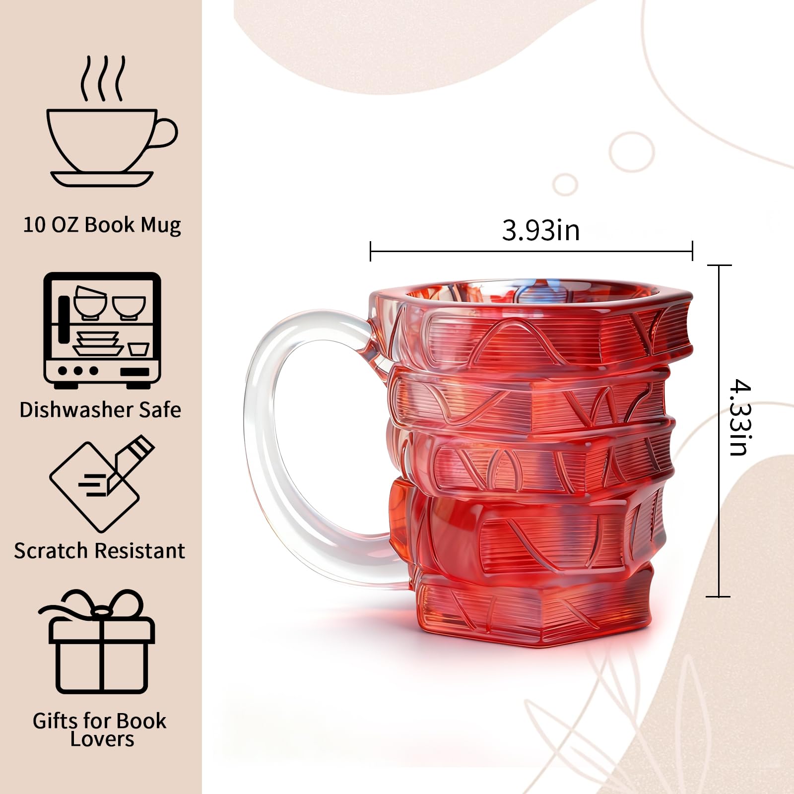VNROSE Painted Book Mug in red, boosting charm in kitchen or study.
