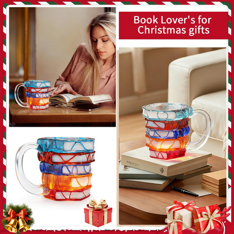 VNROSE vintage novels mug detail highlights colors and textures.