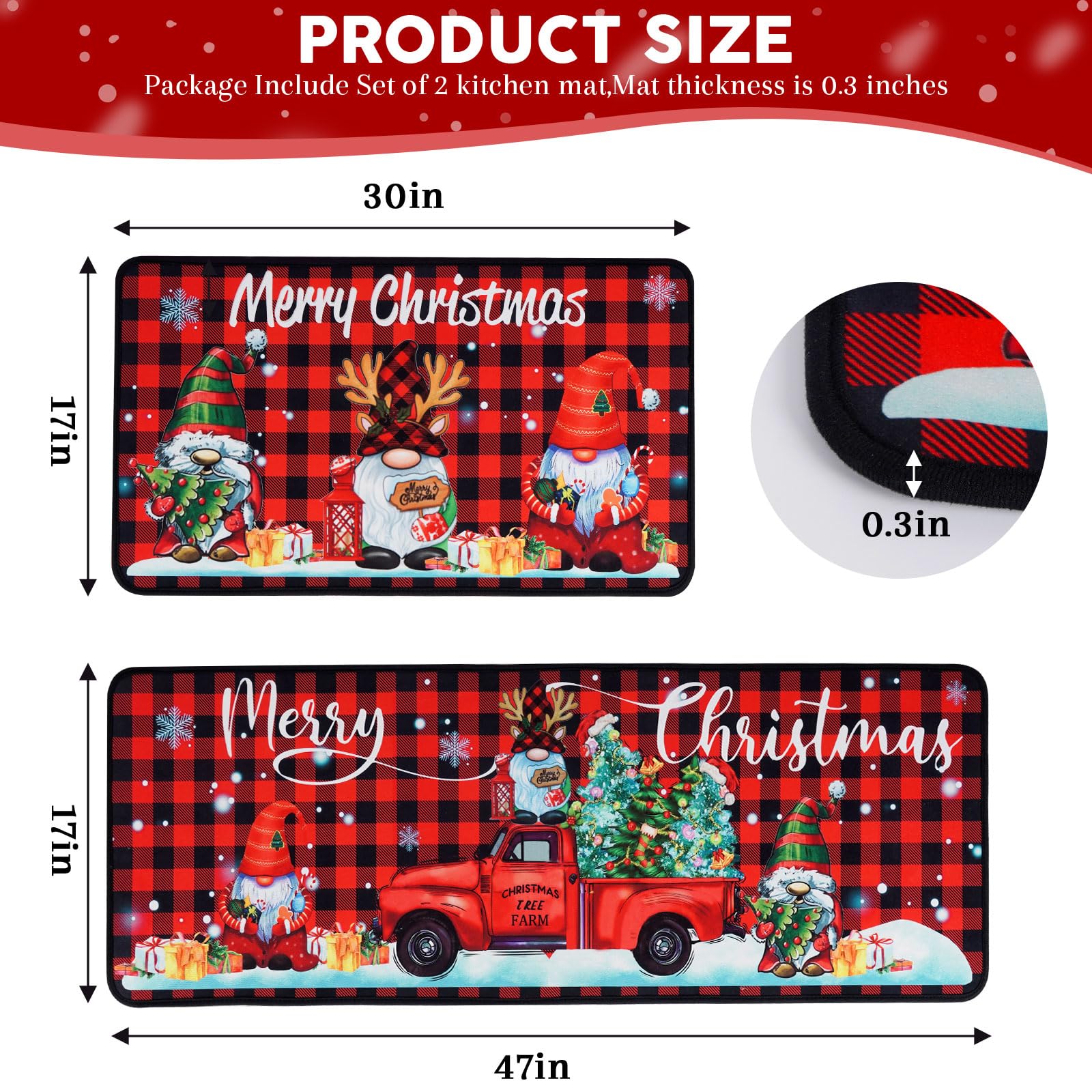 Voanos 17x30 stove-area mat with gnome-truck motif reduces mess near the stove