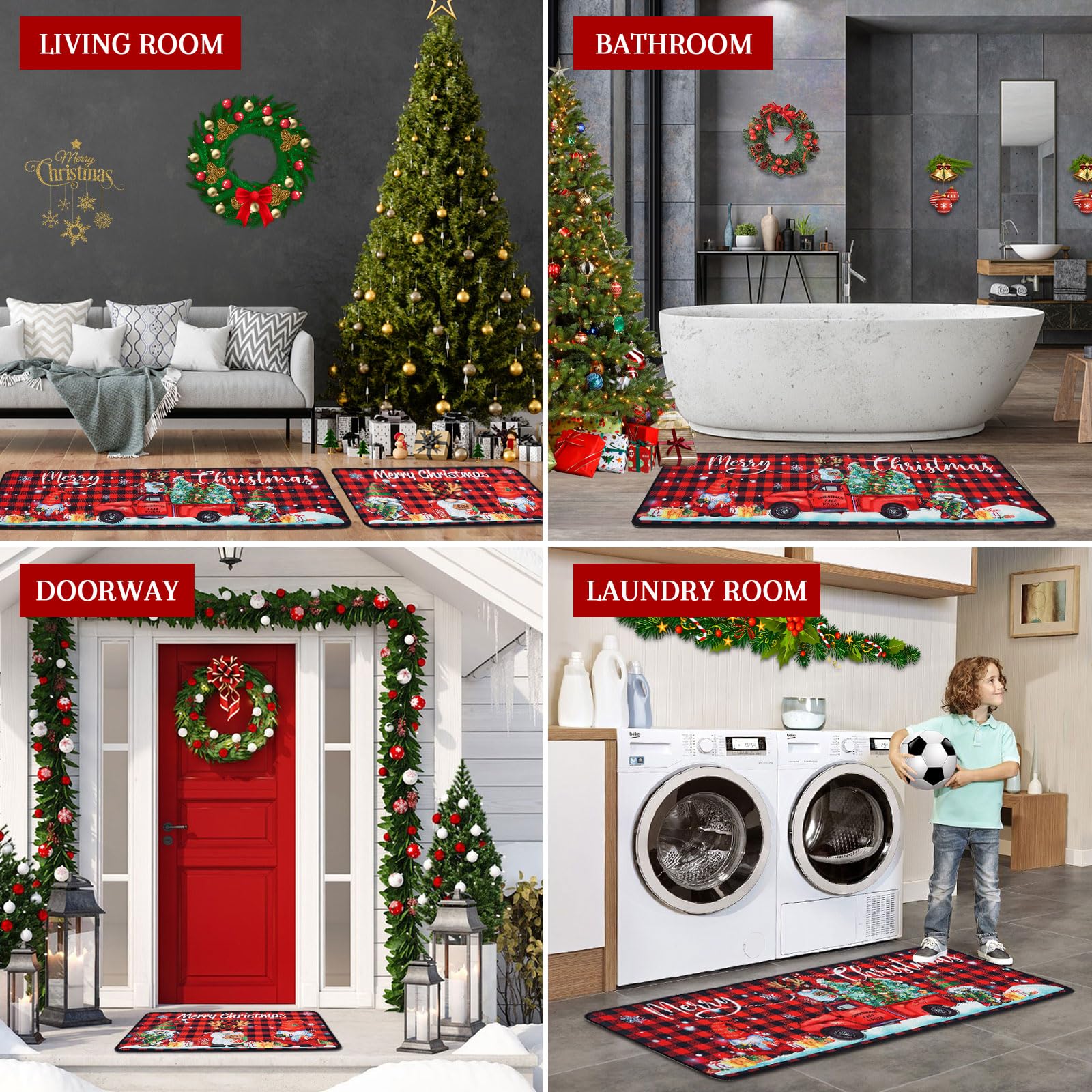 Voanos buffalo-plaid pattern mat emphasizes seasonal style and durability